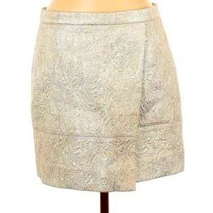 J. Crew Origami Skirt in Metallic Matelasse Mini Wrap Front - Cream Size 4, 8